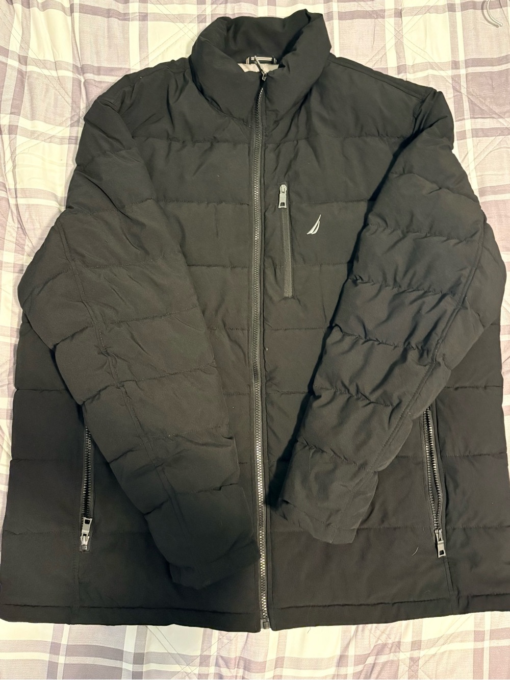 Nautica Black Quilted Puffer Coat with Zip Pockets